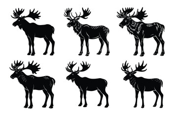 Set of moose silhouette vector illustration