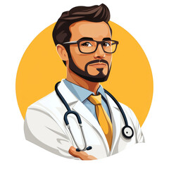 Fototapeta premium Brown icon of Doctor isolated on a transparent background Minimalist flat icon, vector logo style sign clipart on a no background png