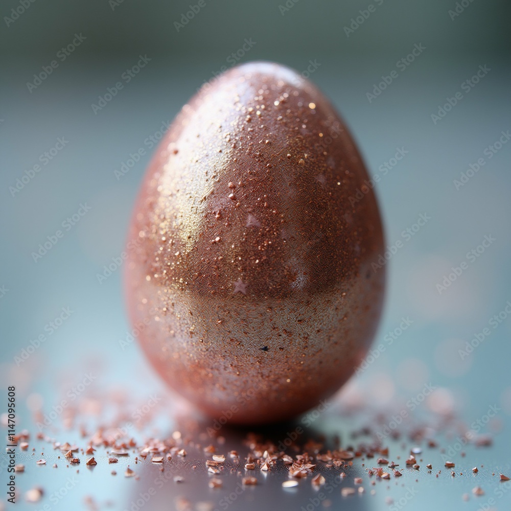 Poster the image is a close-up of an easter egg. the egg is oval-shaped and has a shiny, metallic surface. 