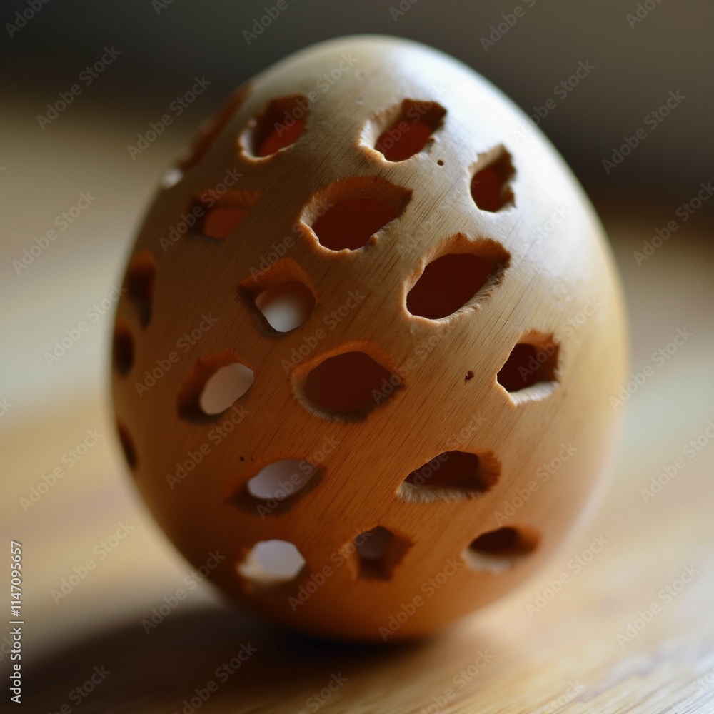 Poster the image is a close-up of an orange-colored object with multiple holes cut out of it. the holes are