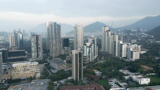 Aerial drone view of office and residential buildings in San Pedro Garza Garc&iacute;a, Mexico 2