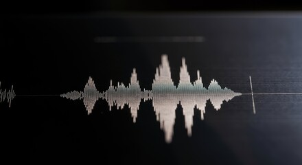 Close-up of audio waveform on black screen, representing sound wave data
