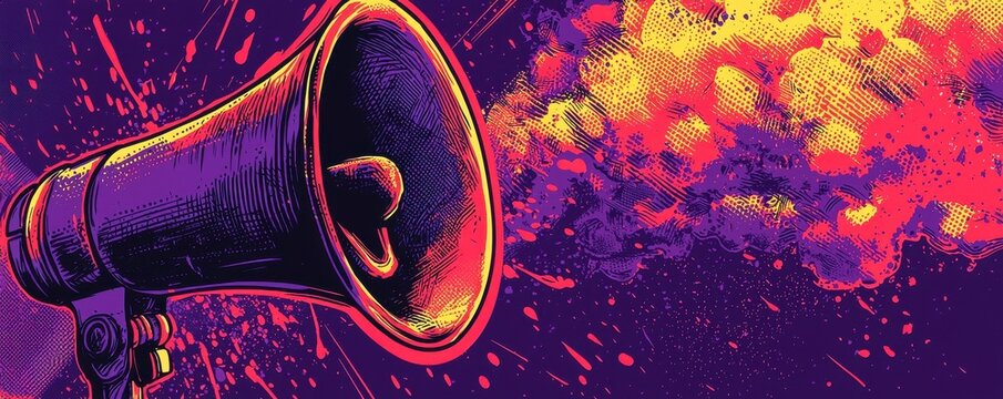 Vibrant comic book style trumpet illustration in pop art design - Powered by Adobe