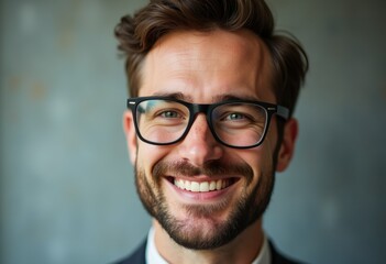 Fototapeta premium A smiling man with glasses and a beard, showcasing confidence and professionalism.