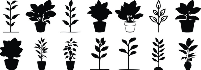Plant silhouettes set, flower pack of vector silhouette design, isolated background