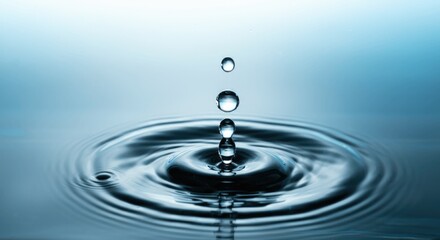 Droplet of water falling into calm surface, creating ripples