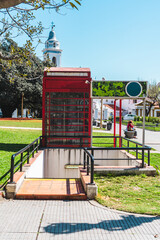subway entrance with a church behind in Buenos Aires, argentina. Touristic place.