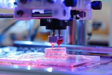 Modern bioengineering equipment printing artificial biological organ with stem cells in modern laboratory