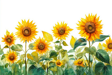 Fototapeta premium A watercolor painting of sunflowers on a white background