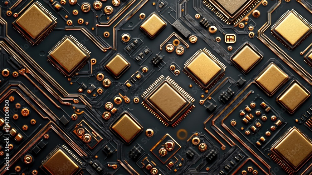 Poster high-quality raster image featuring a detailed microchip background