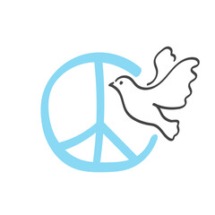 Symbol of peace with flying dove. No war sign. Emblem of hope and friendship. Vector illustration