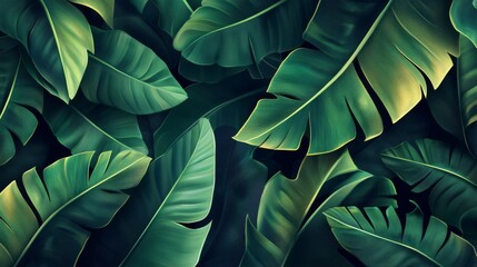 Obraz premium Lush Green Tropical Banana Leaves Background