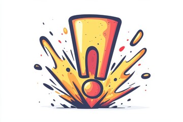 Fototapeta premium Colorful cartoon-style exclamation mark icon with dynamic elements