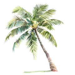 A watercolor vector of a palm tree swaying in the summer breeze, isolated on a white background. Palm tree breeze vector.
