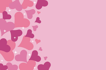Background with hearts in pink pastel colors with space for text.