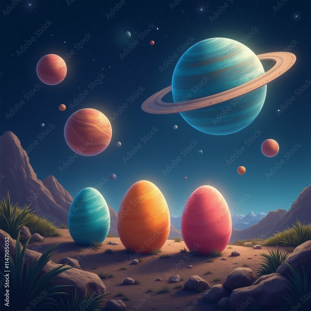Poster the image is a digital illustration of a space scene with planets and a planet in the background. th