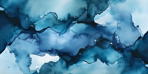 Abstract blue watercolor painting with flowing, organic shapes and textures.