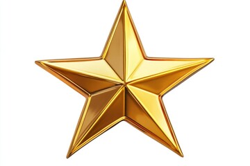 Yellow metal Gold Star rating symbol isolated on white background.