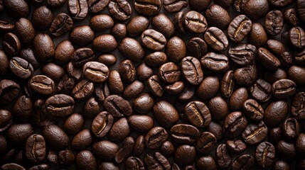 Fototapeta premium Macro view of roasted coffee beans in rich detail