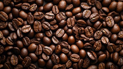 Naklejka premium Close-up of roasted coffee beans in warm light