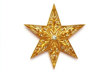 Fototapeta premium Golden Christmas star jewels sticker on white background.