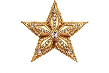 Fototapeta premium Golden Christmas star jewels sticker on white background.