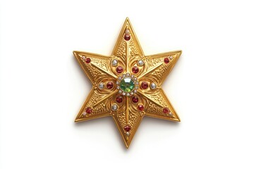 Fototapeta premium Golden Christmas star jewels sticker on white background.