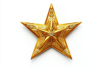 Fototapeta premium Golden Christmas star jewels sticker on white background.