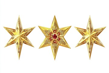 Obraz premium Golden Christmas star jewels sticker on white background.