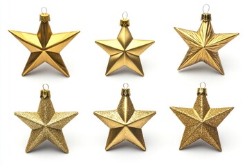 Obraz premium Golden Christmas star ornament bauble set isolated on white background