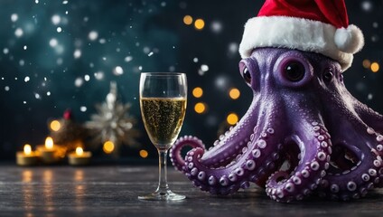 octopus in a Santa hat