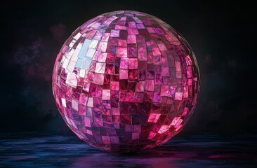 Obraz premium Colorful disco ball reflecting lights on a dance floor creating an energetic atmosphere in a dark setting