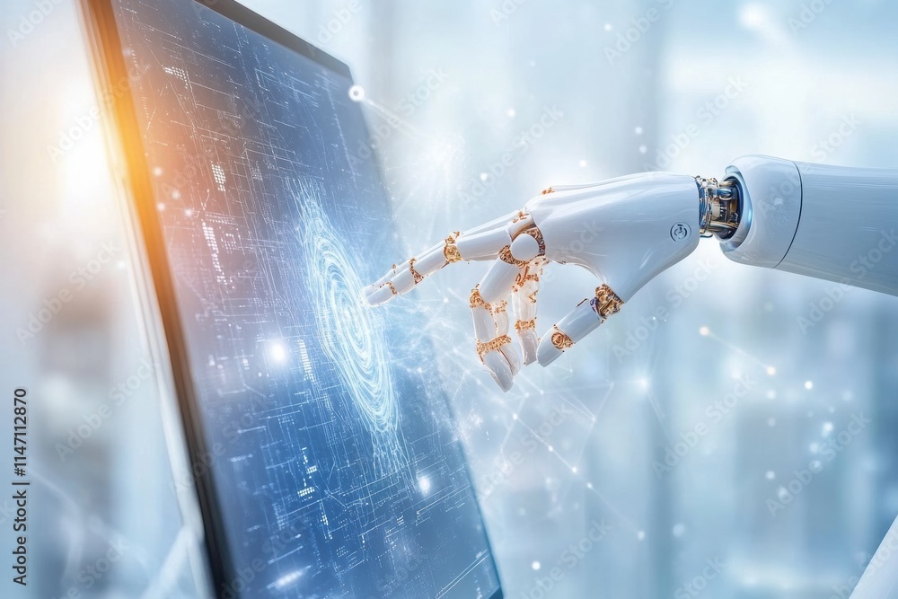Leinwandbilder Collaboration between human intelligence and artificial intelligence in a modern workspace setting. Generative AI