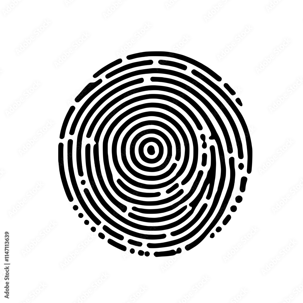Poster abstract fingerprint: a minimalist, circular fingerprint pattern, composed of concentric lines and d