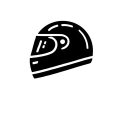 Racing Helmet Icon: Bold black silhouette of a racing helmet, perfect for motorsport designs and branding.  