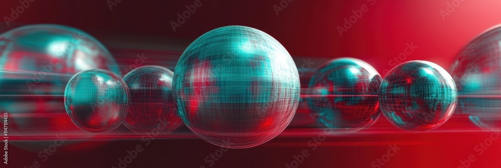 Poster exploring vibrant anaglyph geometric shapes in a mesmerizing digital landscape with motion