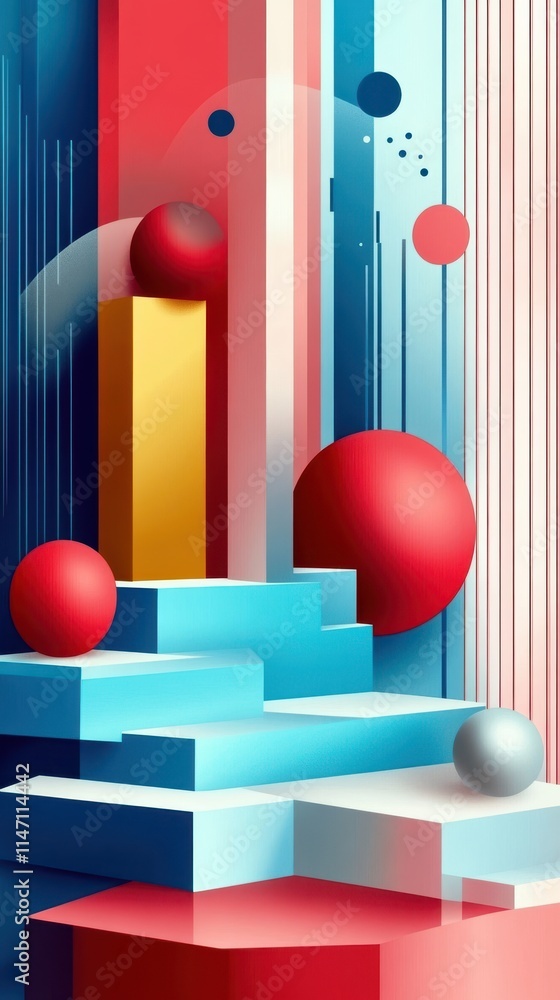 Poster exploring vibrant abstract geometric shapes in an anaglyph style with dimensional contrasts