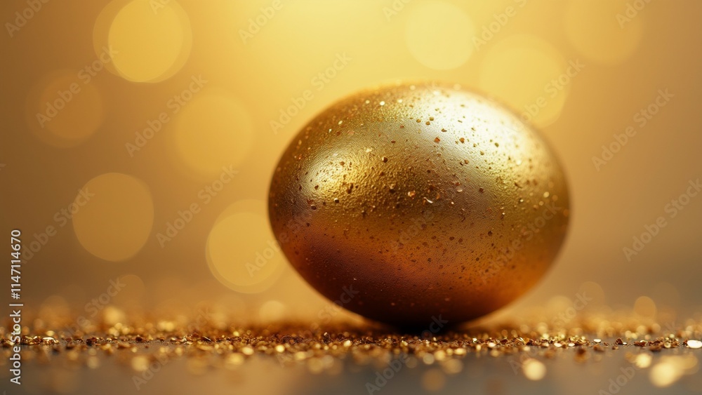 Poster the image is a close-up of a golden sphere on a reflective surface. the sphere appears to be shiny a