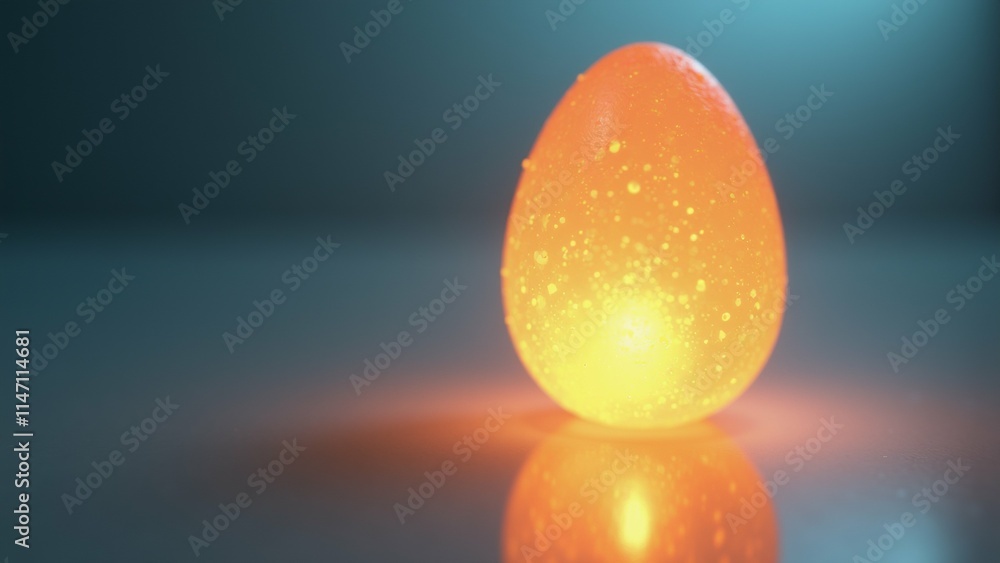 Poster the image is a close-up of an orange-colored egg. the egg is spherical in shape and has small drople