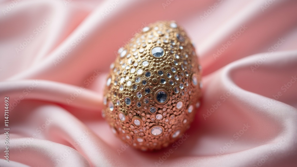 Poster the image is a close-up of a small, round object that appears to be made of gold or a similar materi