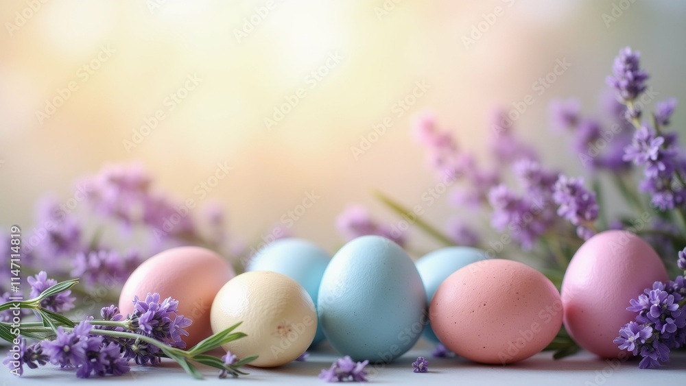 Poster the image shows a group of six colorful easter eggs arranged in a row on a white surface.