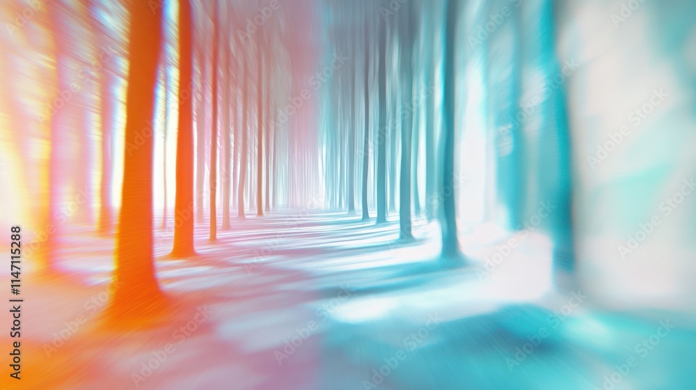 Poster ethereal forest path illuminated by soft light and vibrant hues at twilight