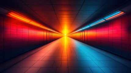 Vibrant tunnel with colorful lighting effects.