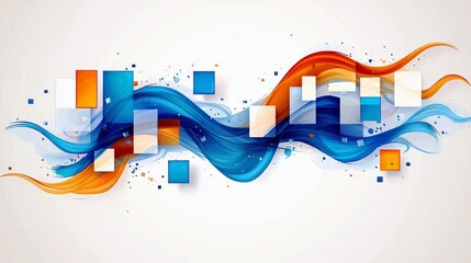 Abstract Waves of Colorful Blue and Orange with Dynamic Flow and Geometric Shapes for Creative Background or Design Projects