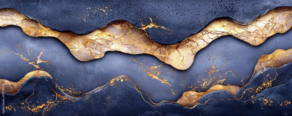 Poster abstract background featuring dynamic swirling patterns in blue and gold tones, showcasing textures 