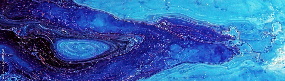 Poster abstract fluid art in blue and purple hues with swirls and waves creating a dreamy, ethereal backgro