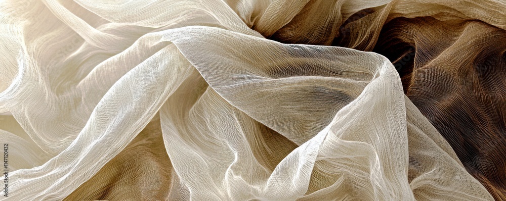 Poster delicate sheer fabric texture with soft flowing waves and natural light highlights for creative text