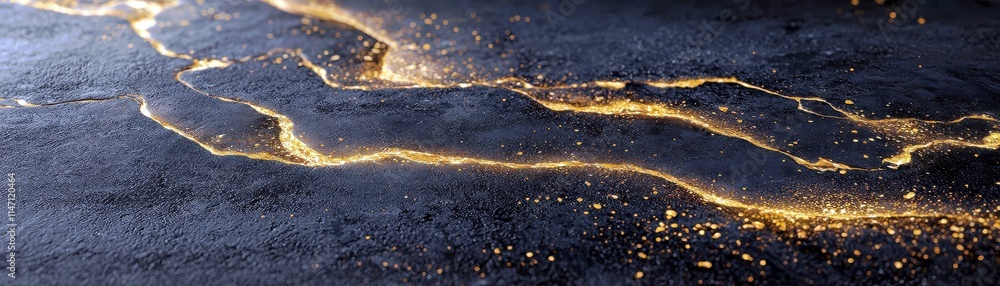 Aufkleber glimmering golden veins on dark surface creating an elegant contrast and captivating texture for art