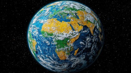 A detailed view of Earth from space, showcasing continents, oceans, and clouds.