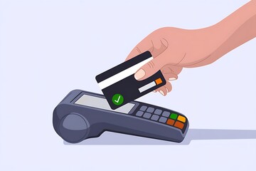 Contactless Payment Illustration with Hand Using a Card Reader